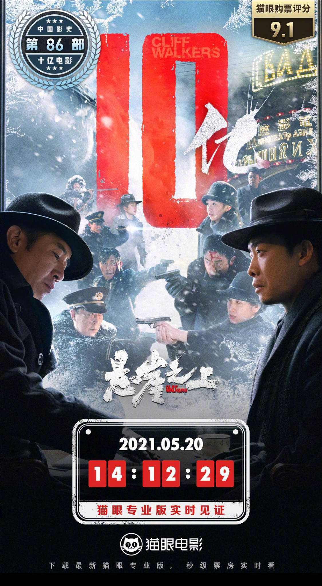 张艺谋《悬崖之上》票房破10亿 上映21天成中国影史第86部票房破10亿