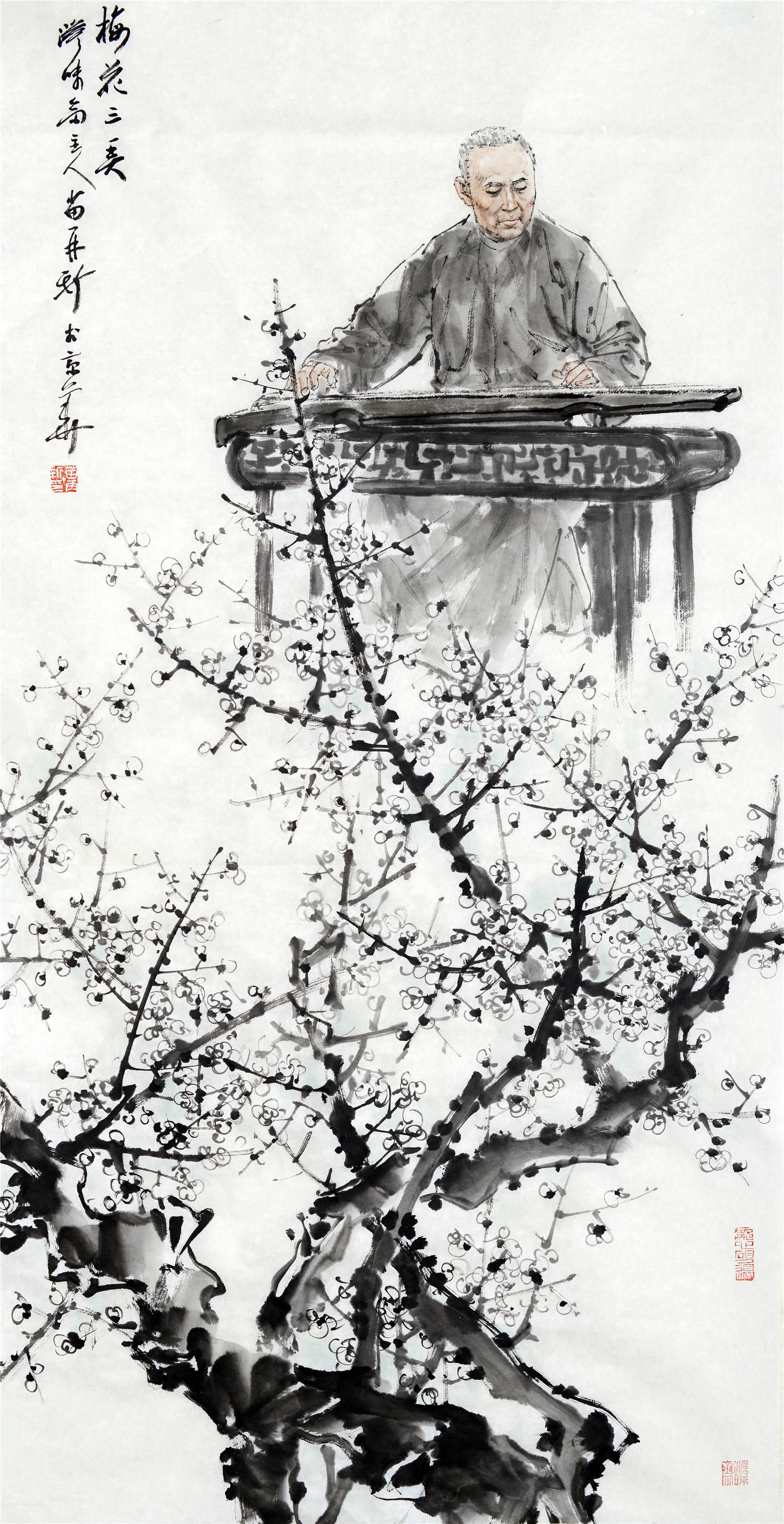 《梅花三弄》136×68cm 2015年苗再新还擅长近距离特写式地表现人物