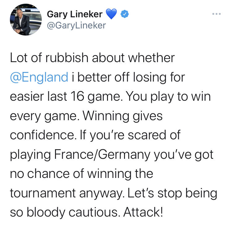 莱因克尔：如果英格兰害怕对阵德法 是没机会赢球的_比赛