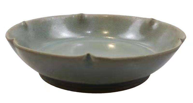 宋時代 古陶磁器 汝窯 漆器流金加彩 葵口盤 賞盤