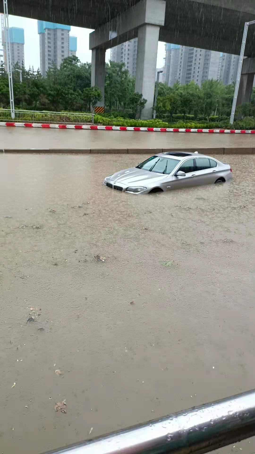 中州大道陇海路区域被水淹没的车辆