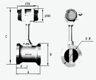 山東魯儀ly-lugb渦街流量計的外形結構 渦街流量計的外形尺寸