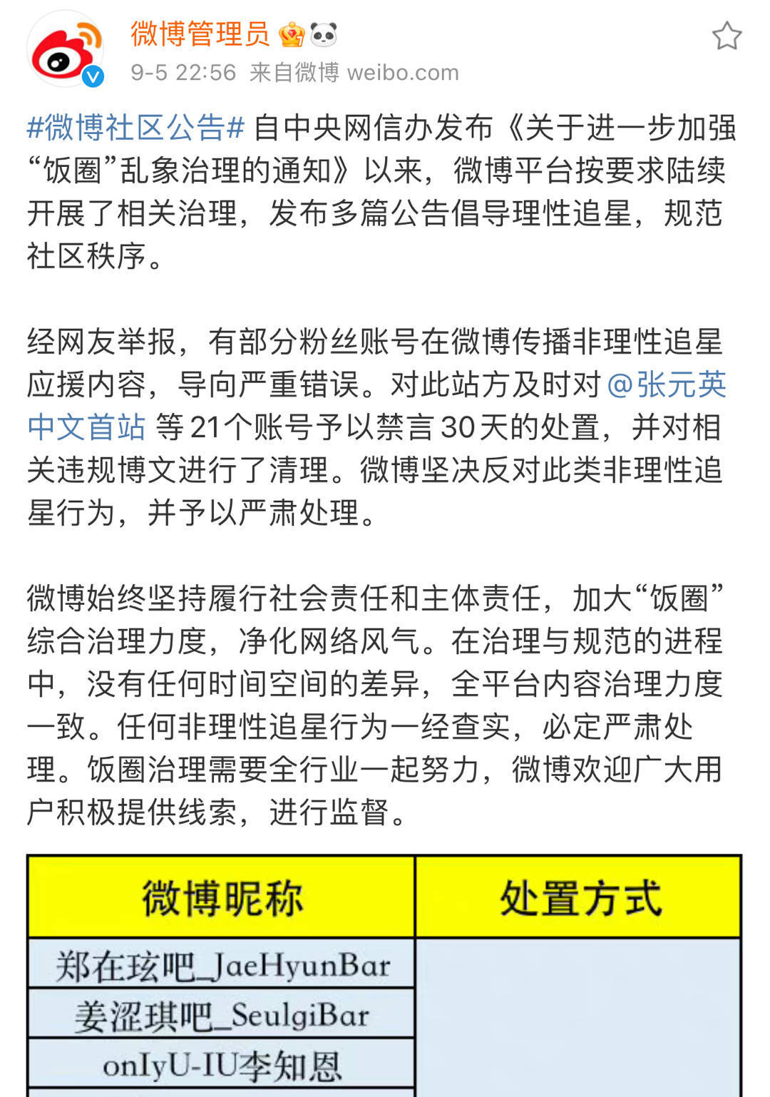 微博发布公告倡导理智追星 吴世勋等后援会微博被禁言