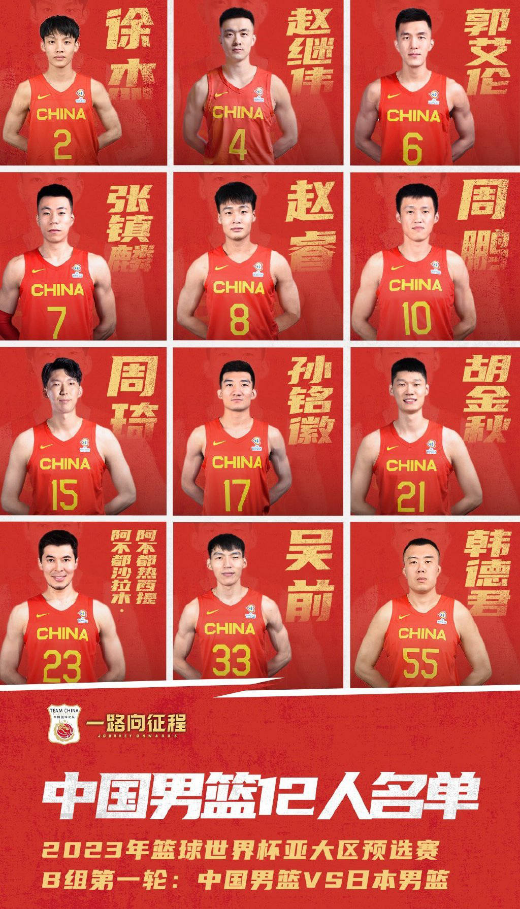 世界杯预选赛中国男篮名单