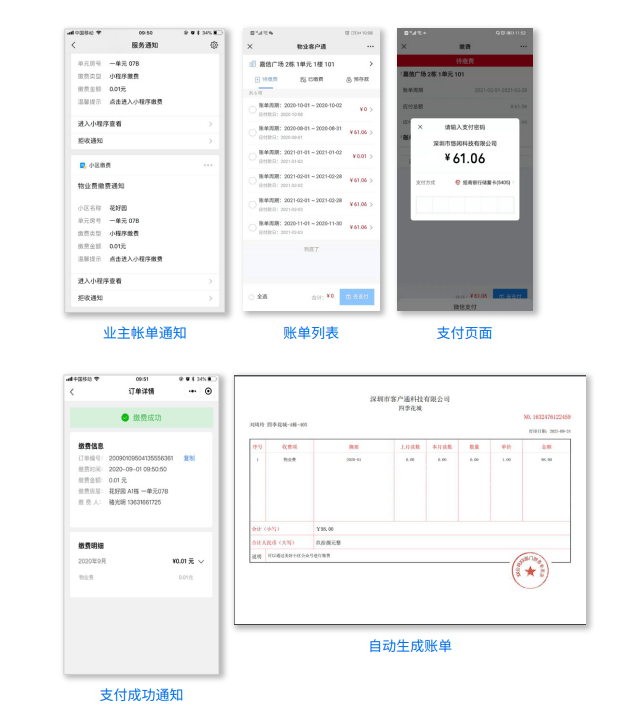 業主打開鏈接可以直接繳費,自動發送繳費清單與電子發票.