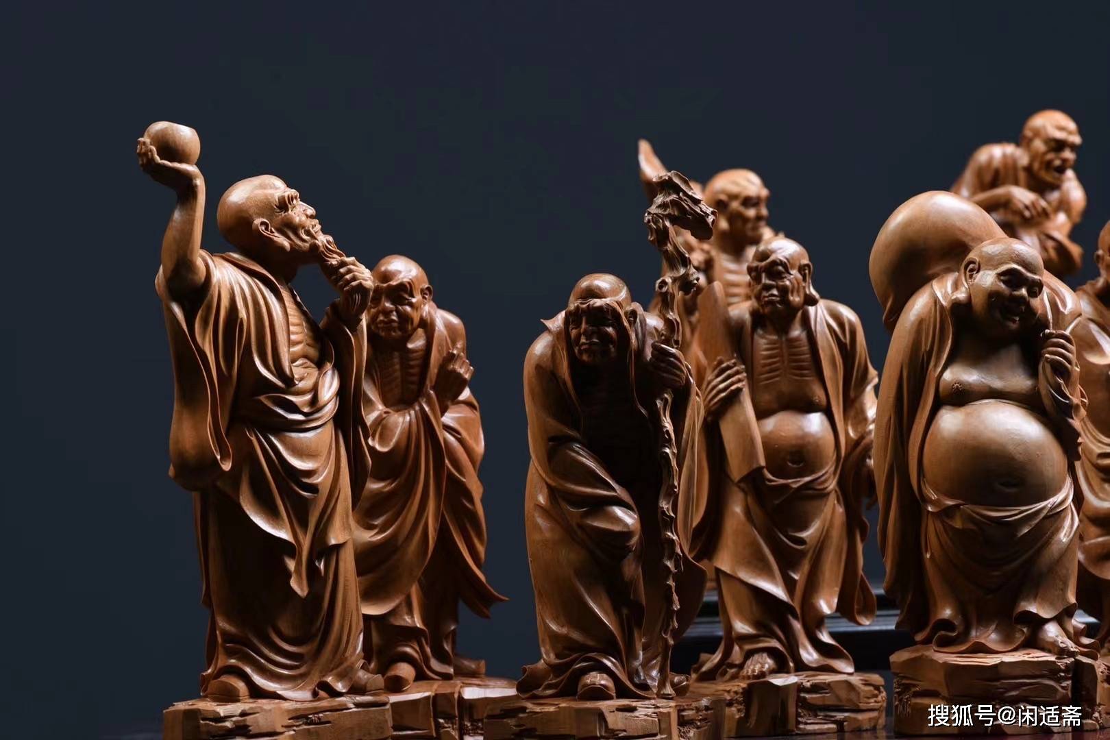 原创仙作佛像木雕珍赏老山檀香十八罗汉木雕像