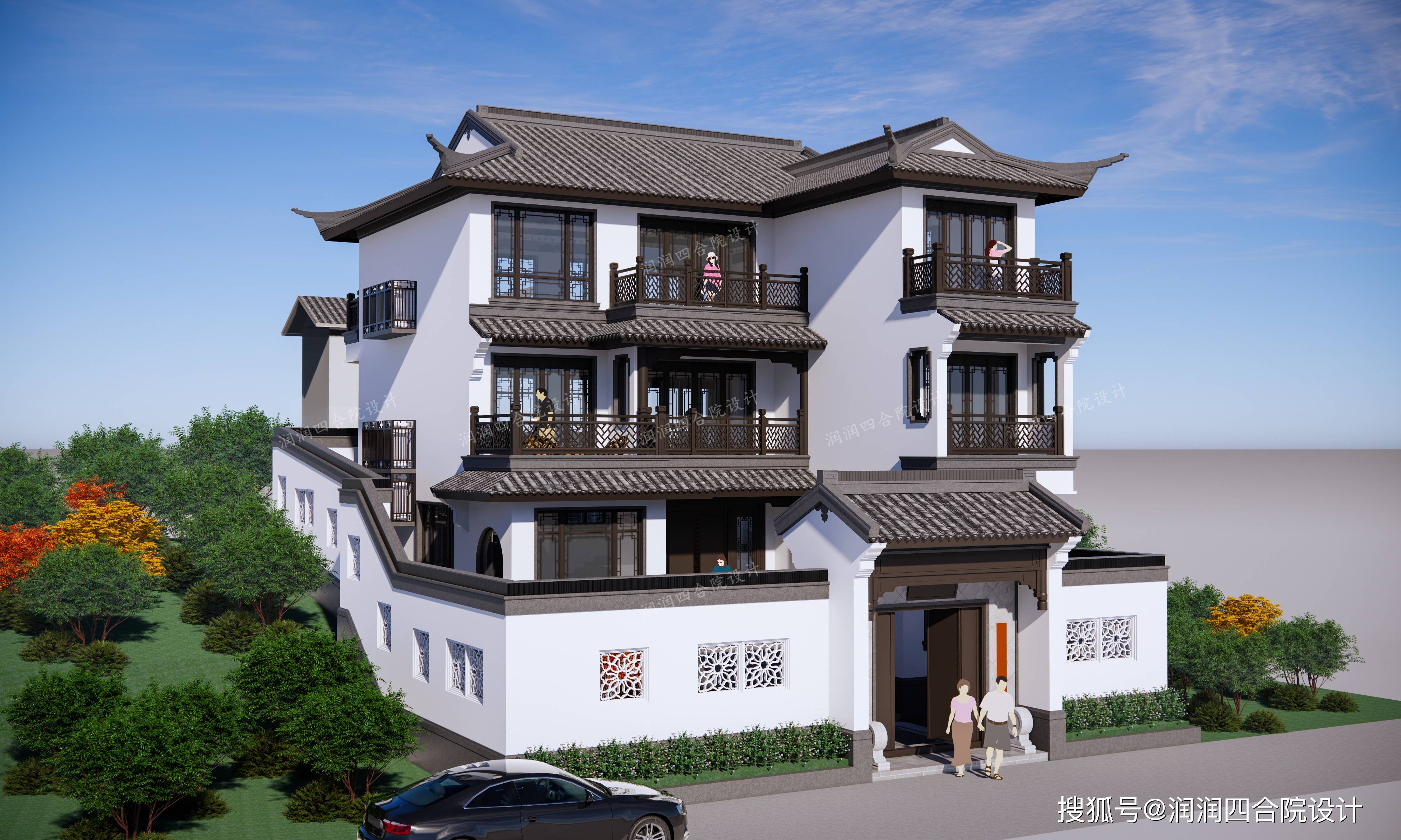 新农村自建房每层120平米的中式独栋别墅润润四合院设计刘鹰