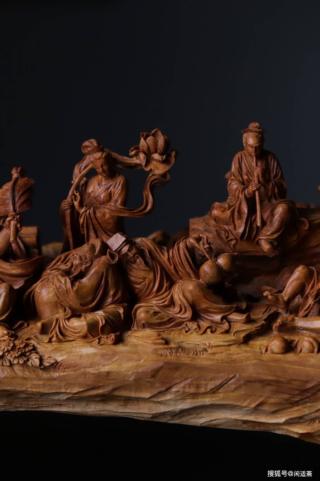 老山檀木雕,自在方外,八仙祝寿,珍藏品_雕刻_钟离_山石