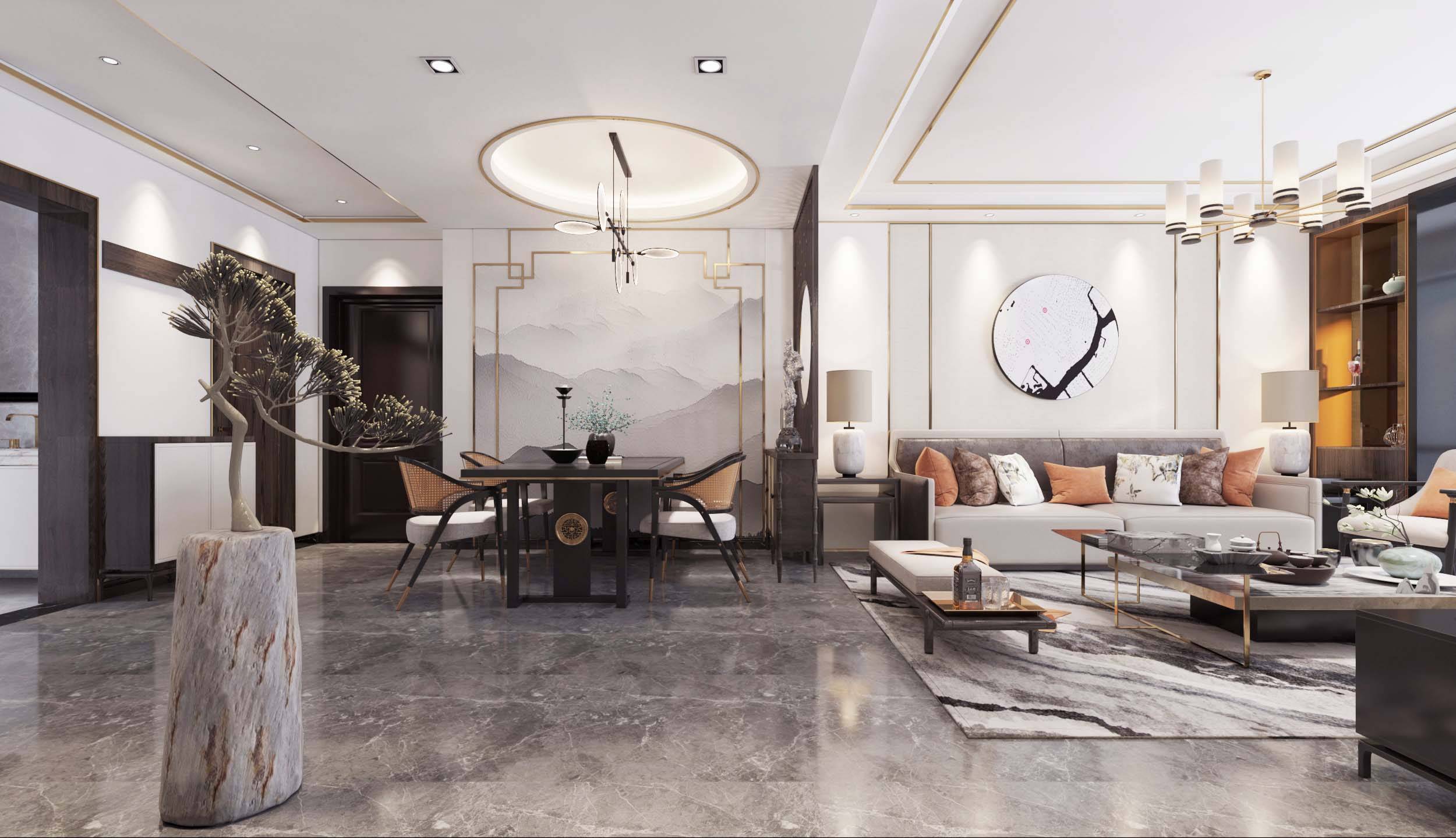 菏泽交换空间装饰_国色天香新中式轻奢风格_装修_传统_墙面砖