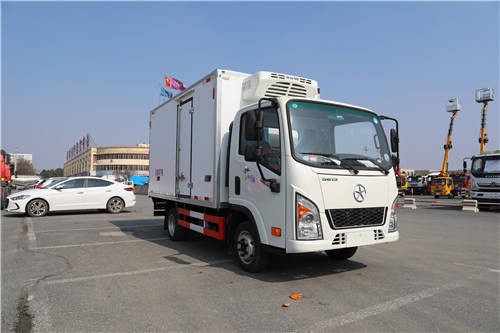 大运小卡小白鲨国六126马力蓝牌肉钩冷藏车