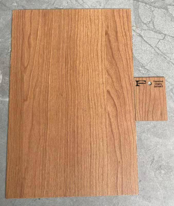 原创上海普隆实业富美家0874nt榛果樱桃木耐火板石晶板餐厅墙面桌椅面