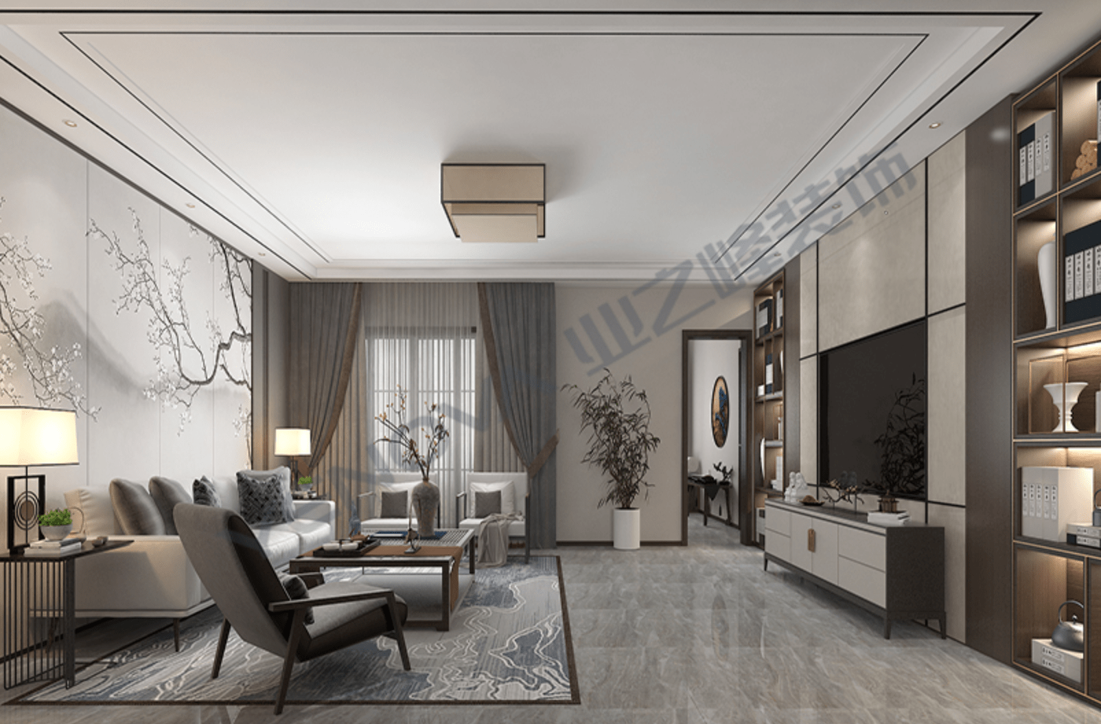 唐山国茂府137平米新中式装修风格效果案例|业之峰装饰_空间_深灰色