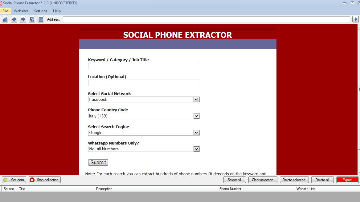 Social Phone Extractor 社交平台电话和whatsapp号码批量提取软件 支持FB
