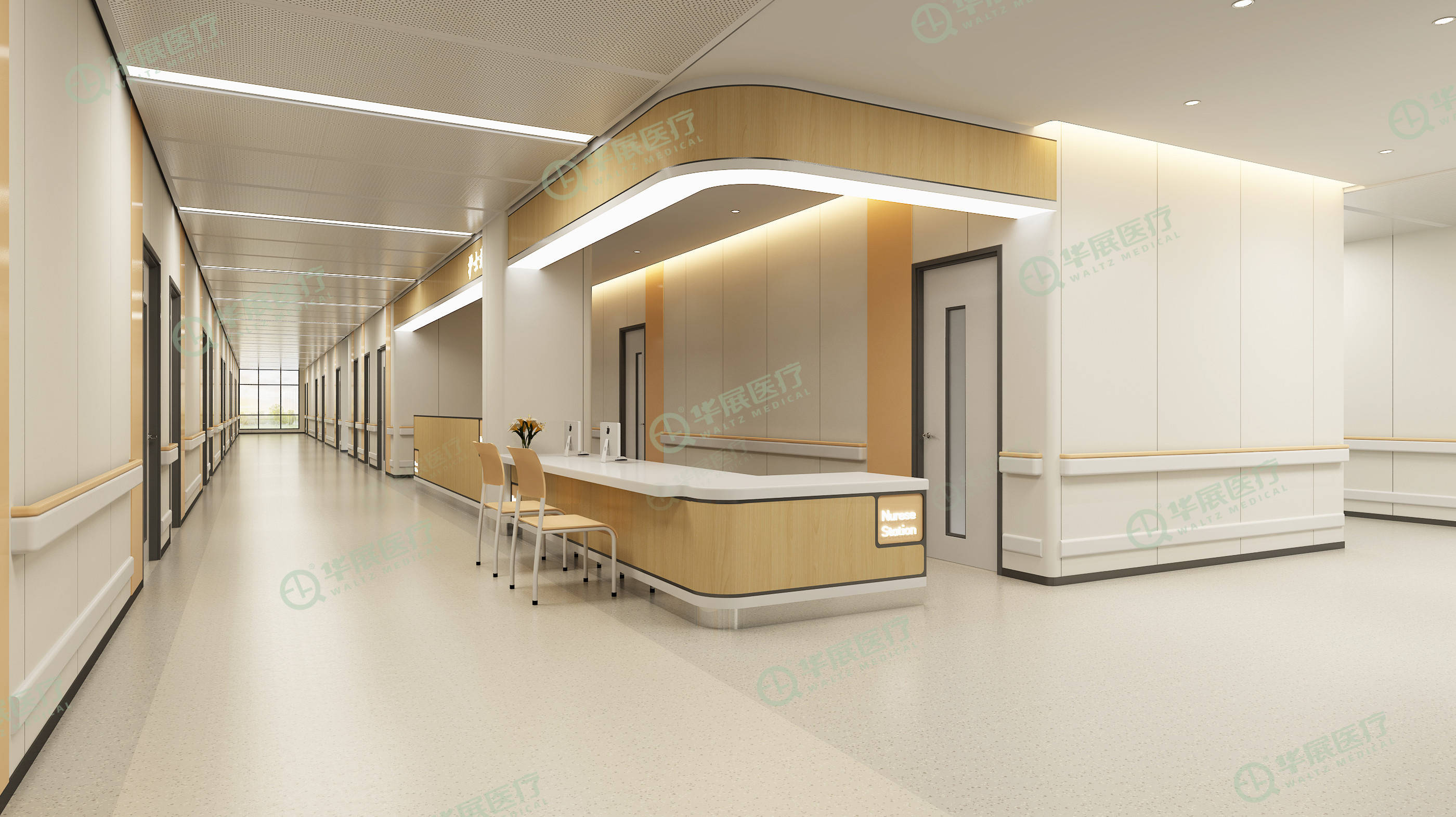 护士站一般设在病区中部,大多呈开放式布局基本
