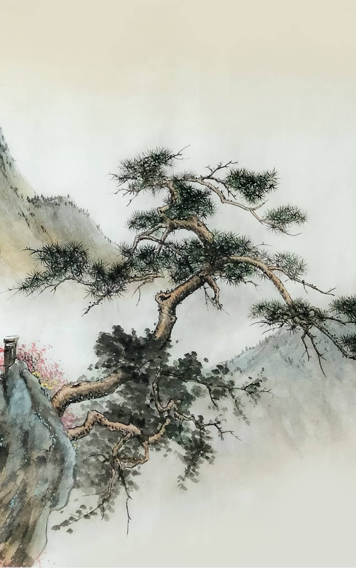 界画寒江工笔界画观松图