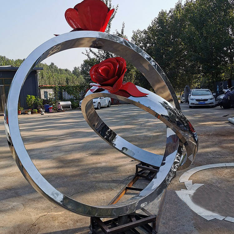不锈钢爱情主题雕塑玫瑰花圆环戒指