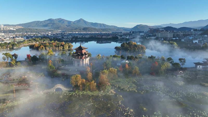 腾冲东湖公园人类与水鸟共同的乐园