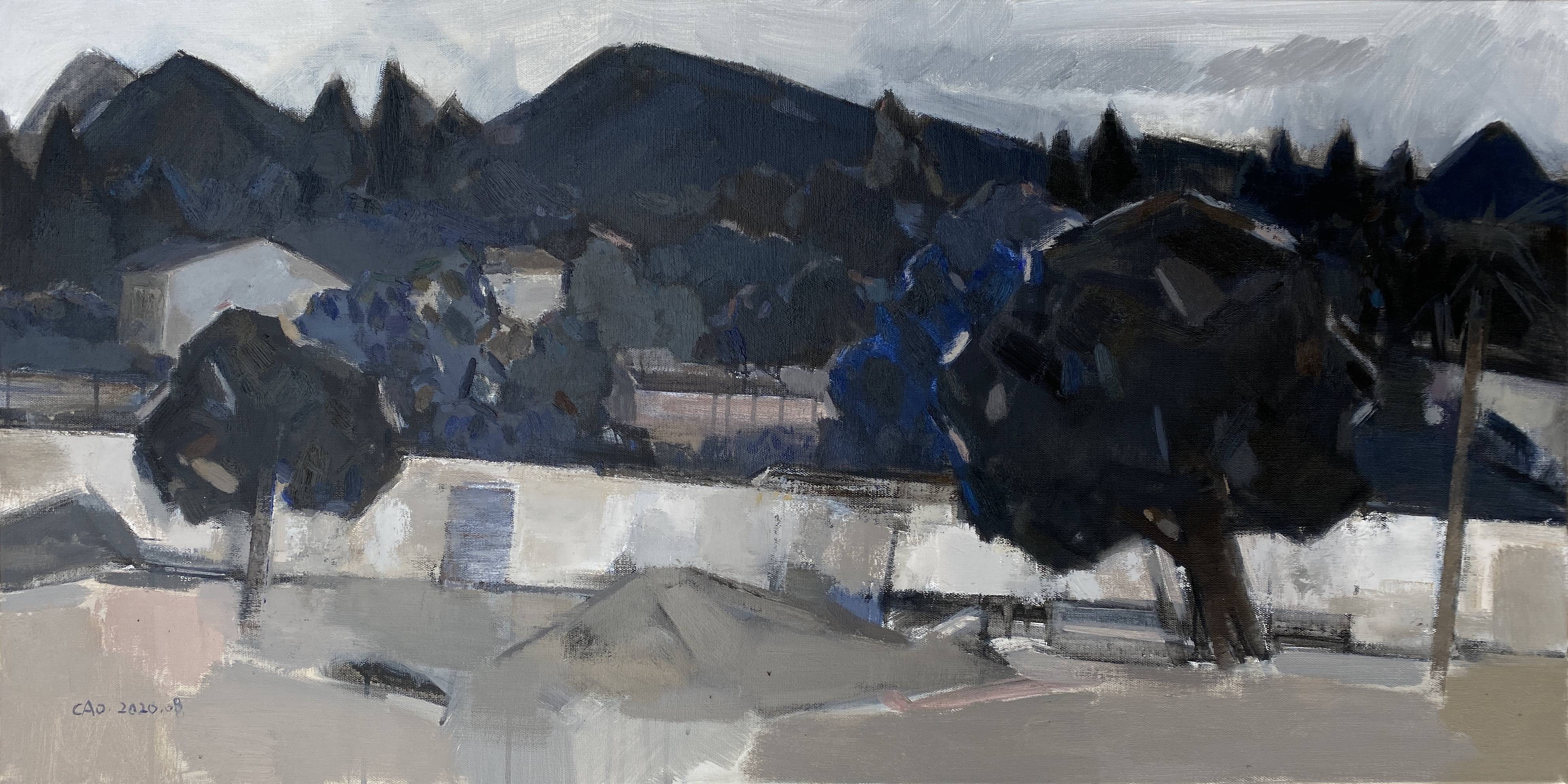 曹悦,玉兰园,布面油画 ,60×120cm,2020付美军,发达根茎导致的事件4