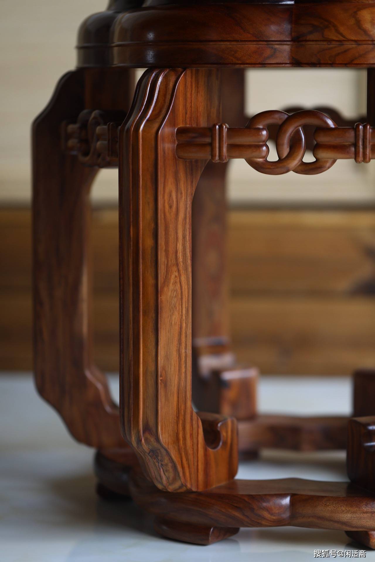 海南黄花梨,六角梅花鼓凳_家具_形式_方形