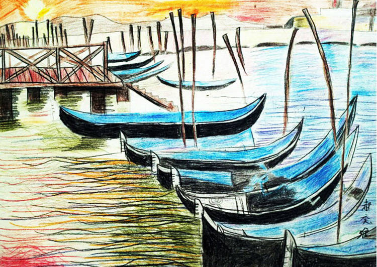 儿童画中的傍晚时分,温柔且美好!_画面_少儿_画苑