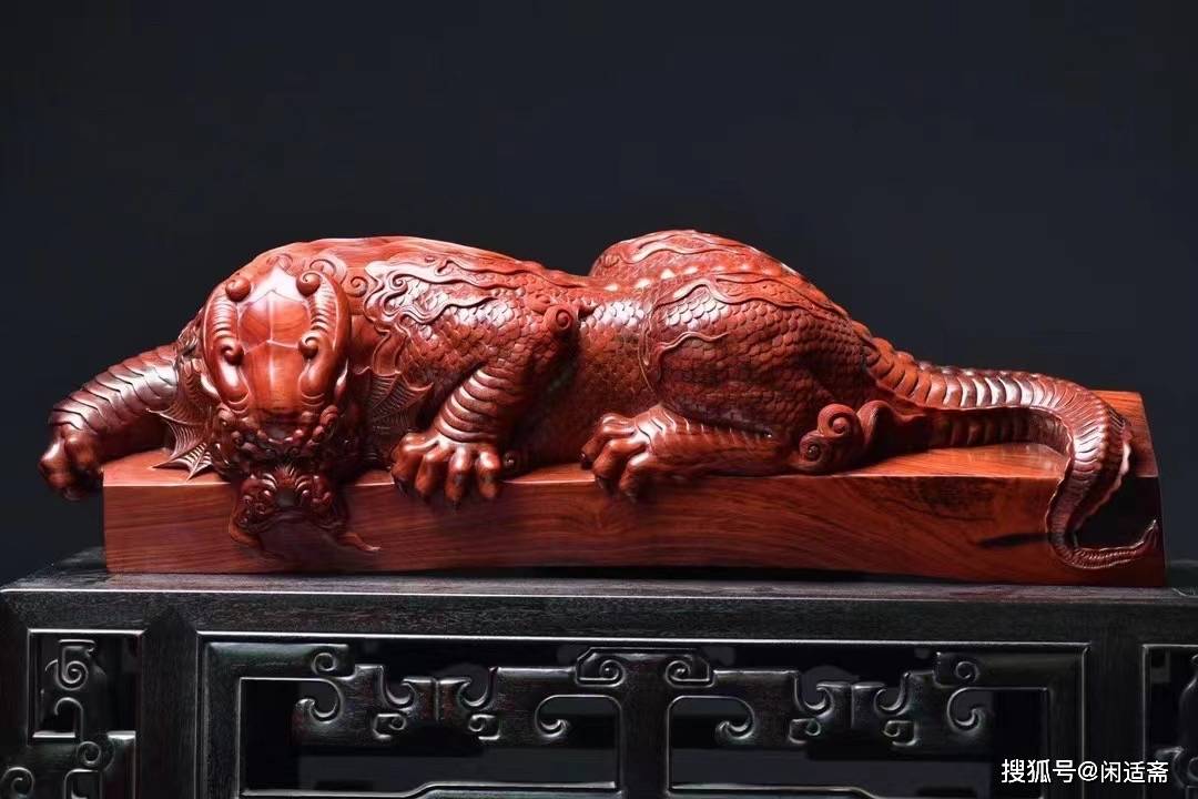 小叶紫檀木雕,招财吸金兽,蚣蝮