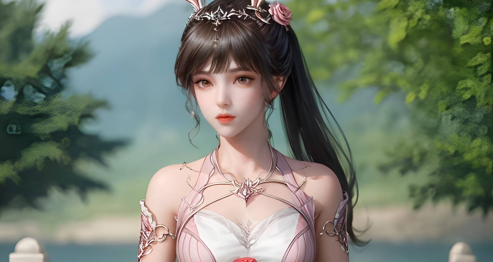 斗罗大陆:最终章七女神婚纱照,宁荣荣青花瓷风格婚纱,古典优雅_发型
