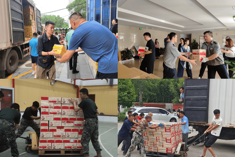 一辆辆装有旺仔牛奶,旺旺雪饼等爱心物资,载着希望与牵挂的货车逆行
