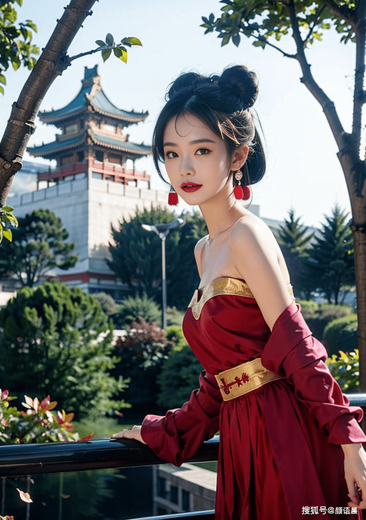 高清美女壁纸,红唇大眼眼的红色古风宋代改版汉服小姐姐_发型_服装