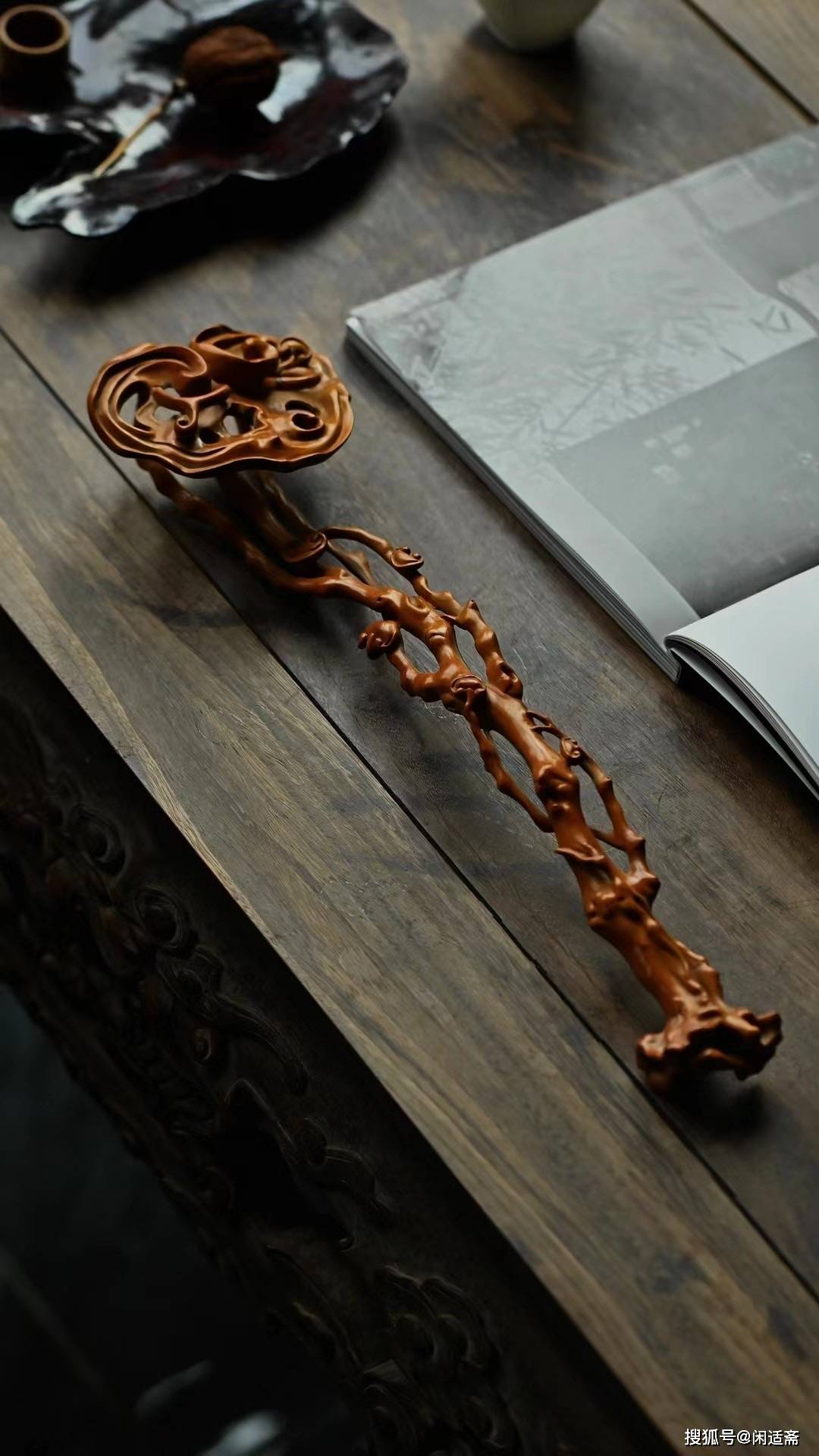 案上雅玩,黄杨木雕,灵芝如意_包浆_造型_枝干