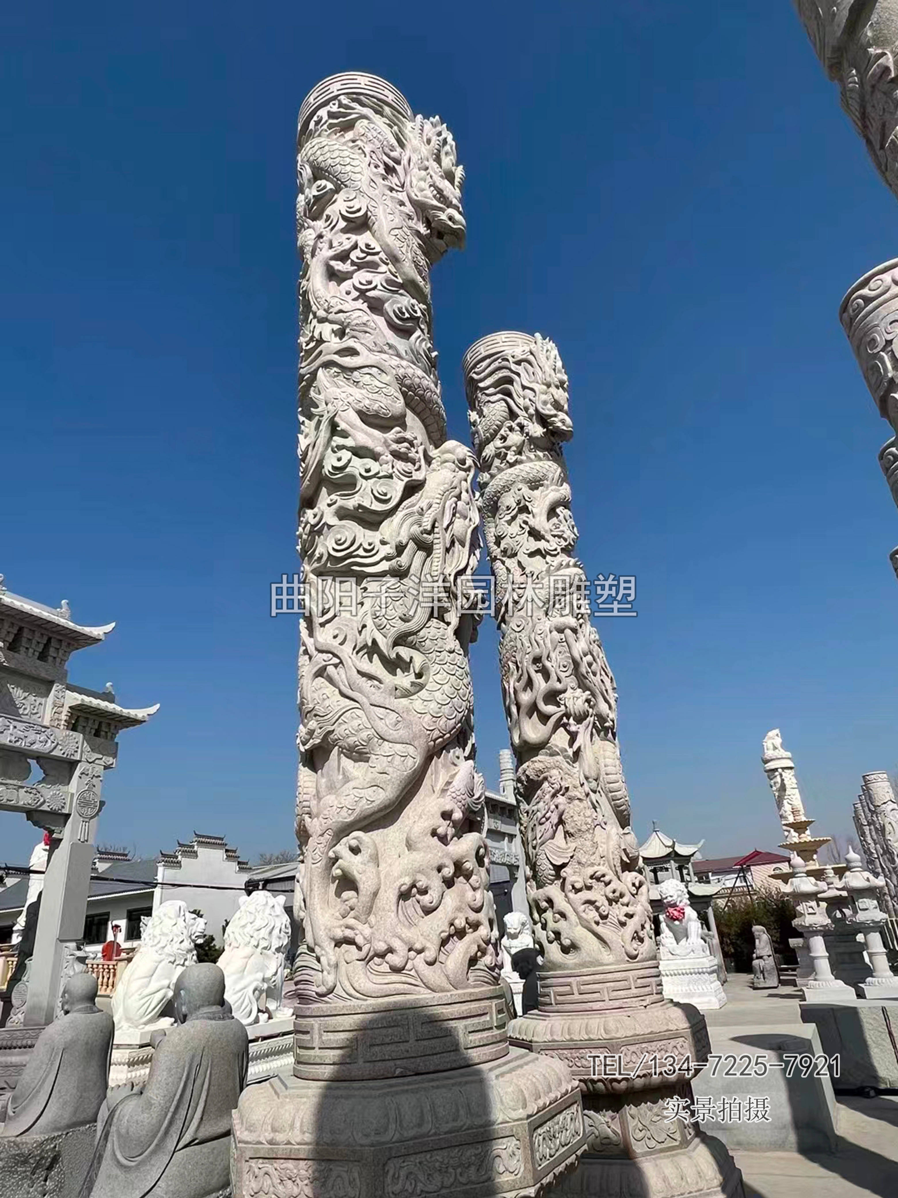 酒店石雕龙柱图片石雕龙柱安装效果图石雕盘龙柱厂家酒店石雕龙盘柱