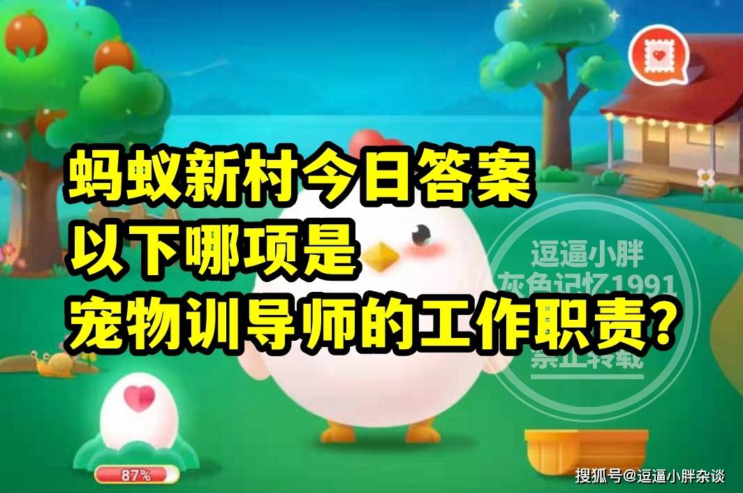 蚂蚁新村教育宠物训导员的工作职责是哪项答案 公益组织大熊猫社会组织分为啥