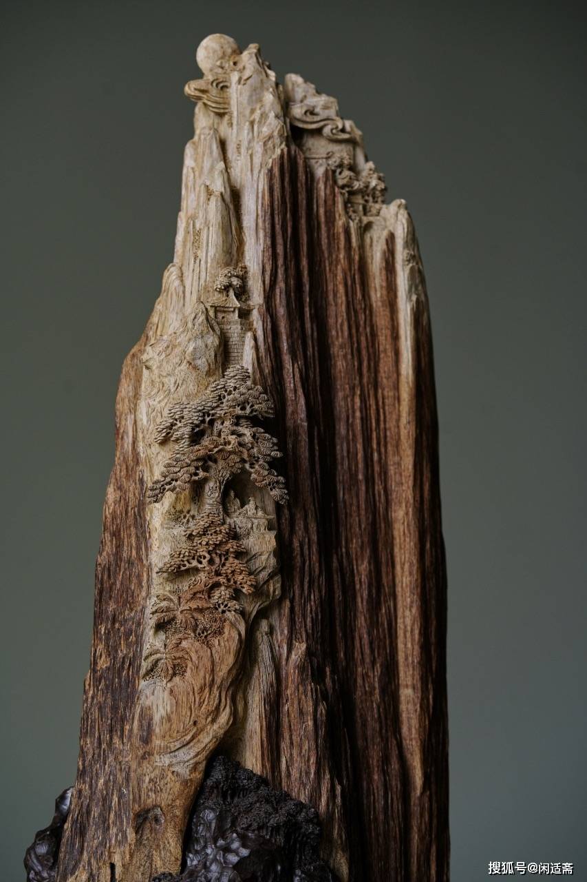 文莱沉香,山中听琴,木雕雅赏_艺术品_自然_紫檀