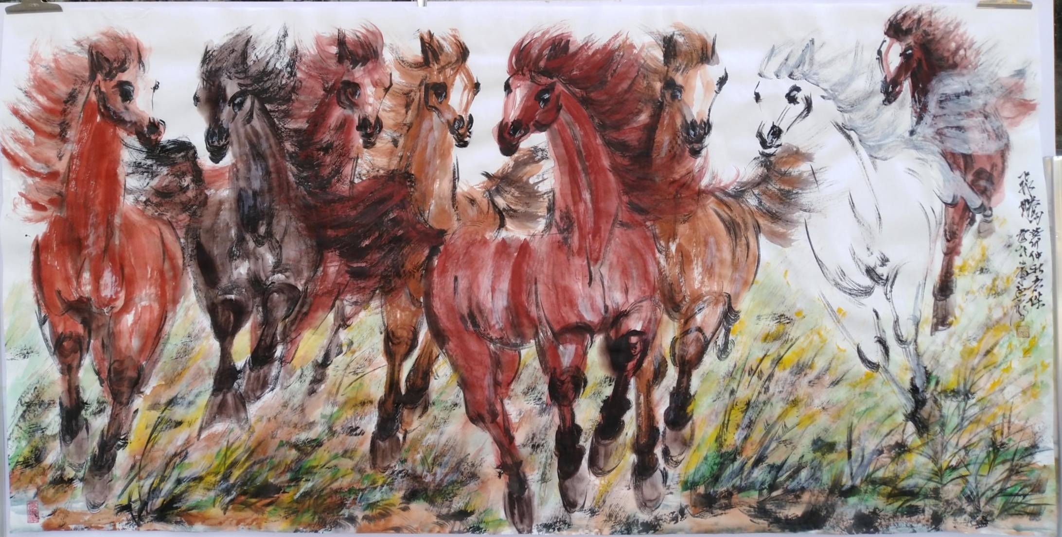 世界第一原创重彩八骏画家周意杰阿拉伯马系《八骏》幅幅创新深秋新作