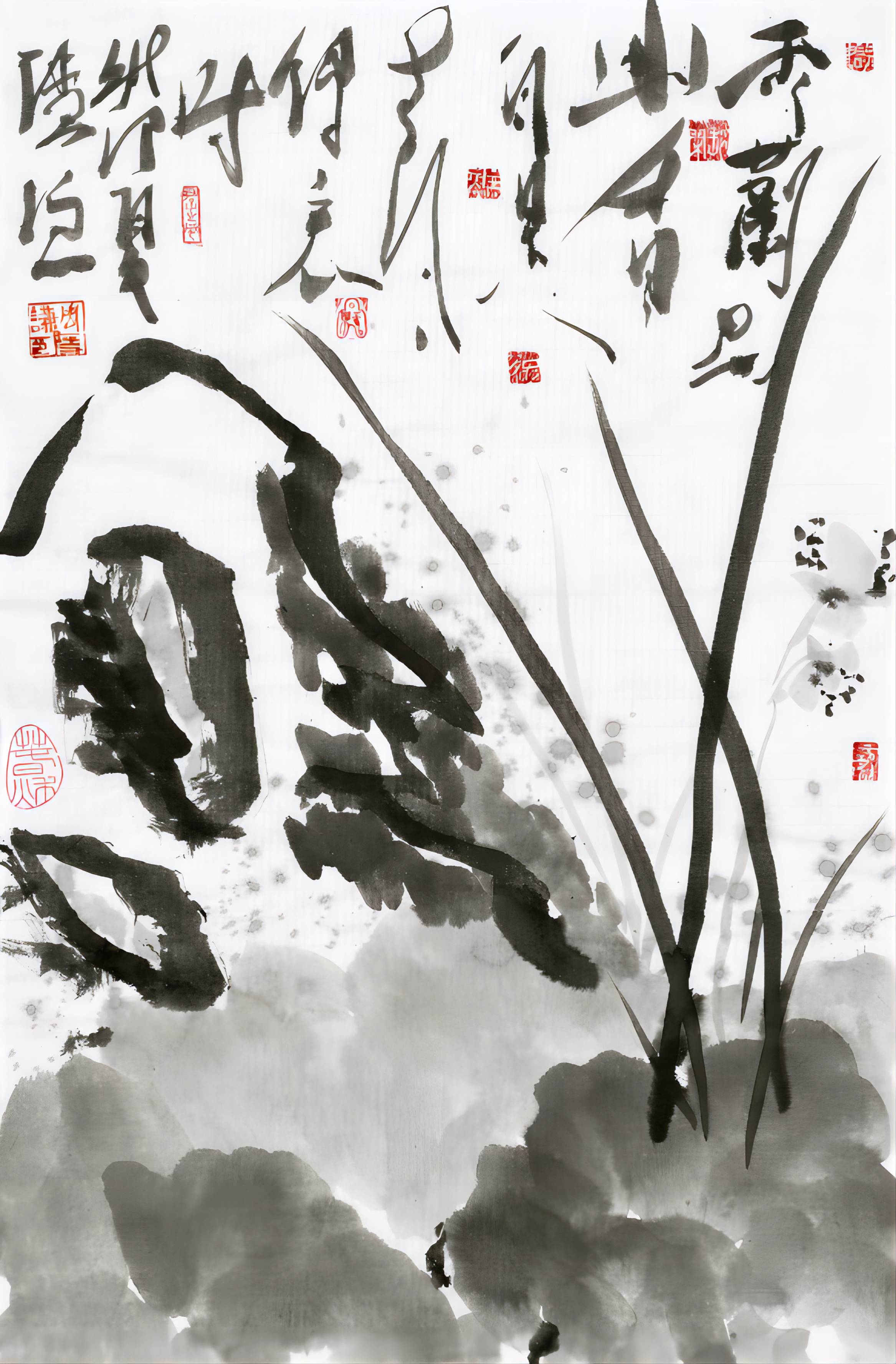 雨景花鸟大写意画家周隐谦先生笔下的兰草"极具优雅之美"_作品