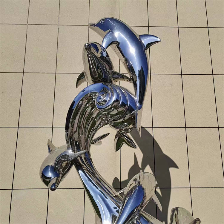 不锈钢海豚雕塑 镜面海豚组合摆件