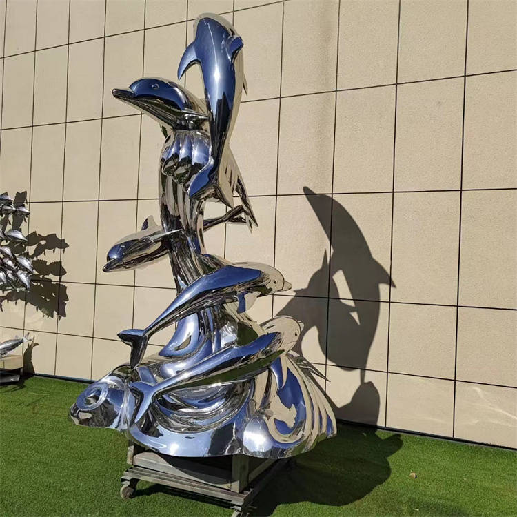 不锈钢海豚雕塑 镜面海豚组合摆件