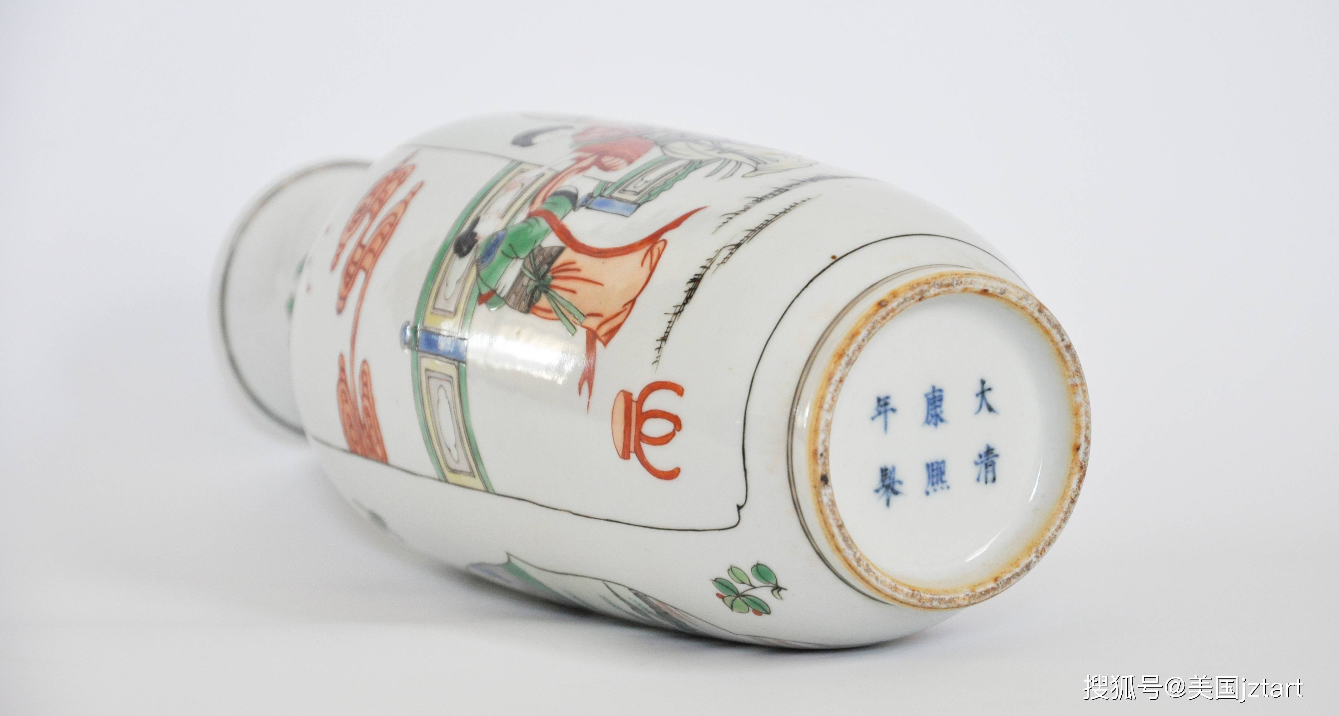 艳而不俗/旦月阁珍藏康熙五彩人物故事图棒槌瓶_姜太公_瓷器_色彩