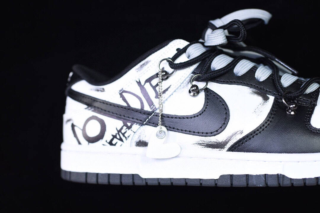 耐克nike dunk low retro black 解构风暗夜使者字母涂鸦黑白灰绑带