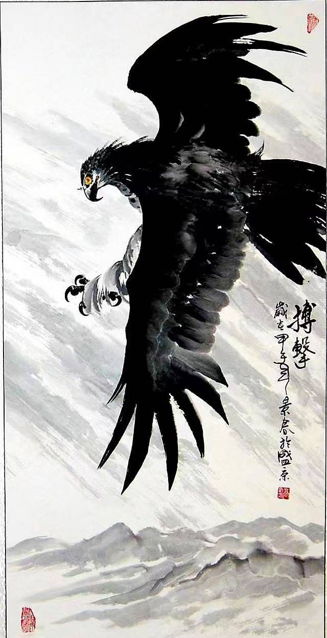 高景春泼墨金雕唱大风--写意工笔相融合一领风骚_孙奇峰_画坛_绘画