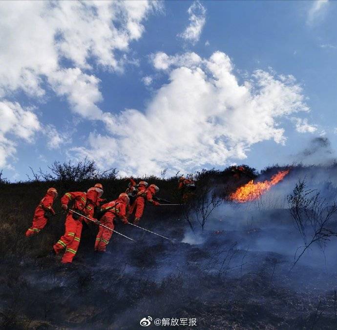 山西紫荊山森林大火武警官兵奮戰滅火一線