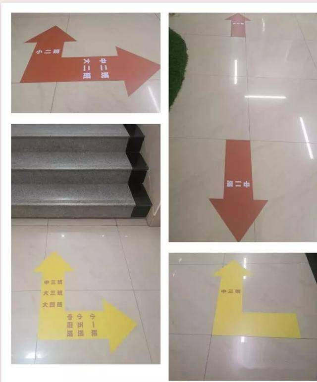 孩子们跟着指引线顺利进入各班级通过消毒毯子,手部消毒,口腔检查入园