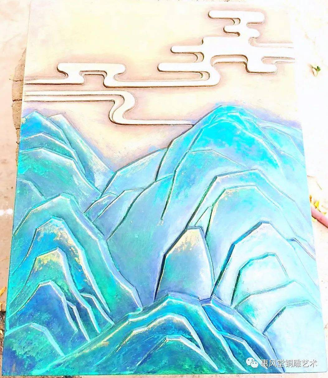 彩色铜雕增风韵大型紫铜浮雕画酒店大堂壁画山水花鸟画定制惠风堂铜雕