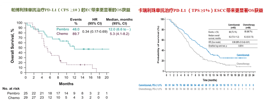 帕博利珠单抗和卡瑞利珠单抗治疗 pd-l1 表达阳性食管(鳞)癌带来的 os