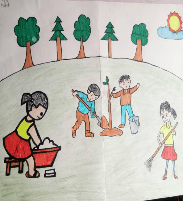 小手拉大手幼儿园绘画图片