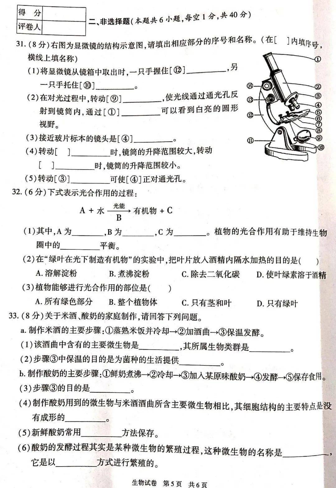 初中生物2020中考生物真题新疆卷含答案考前再刷一遍题