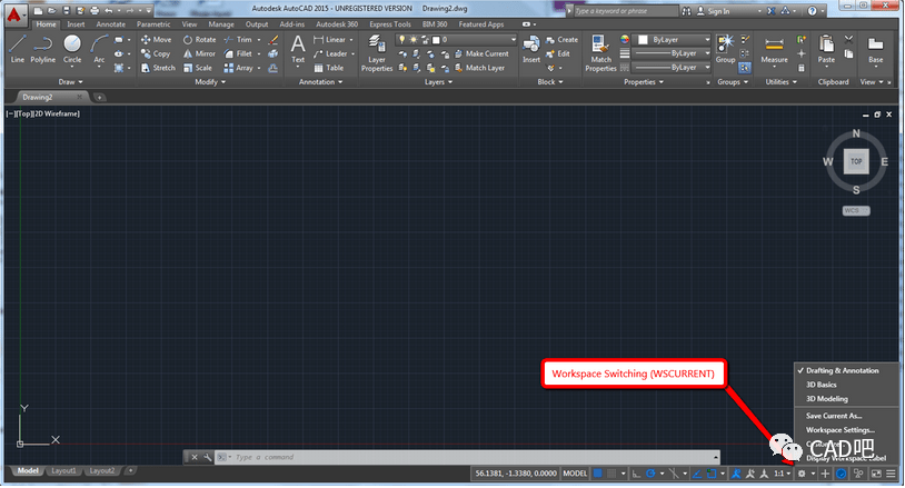 如何更改autocad2015中的工作空间