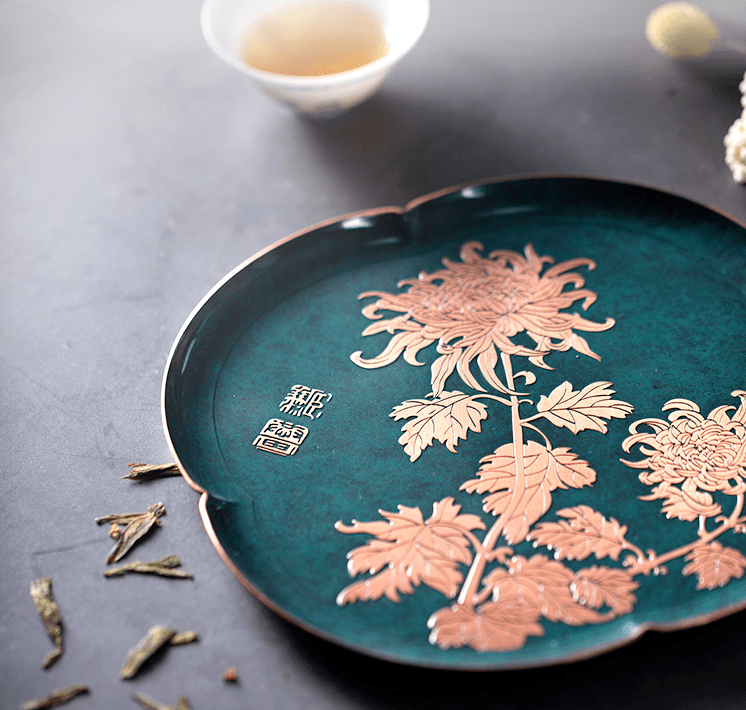 朱炳仁铜茶盘新品发售新增梅兰竹菊四君子高温釉彩着色抑菌耐用优雅不