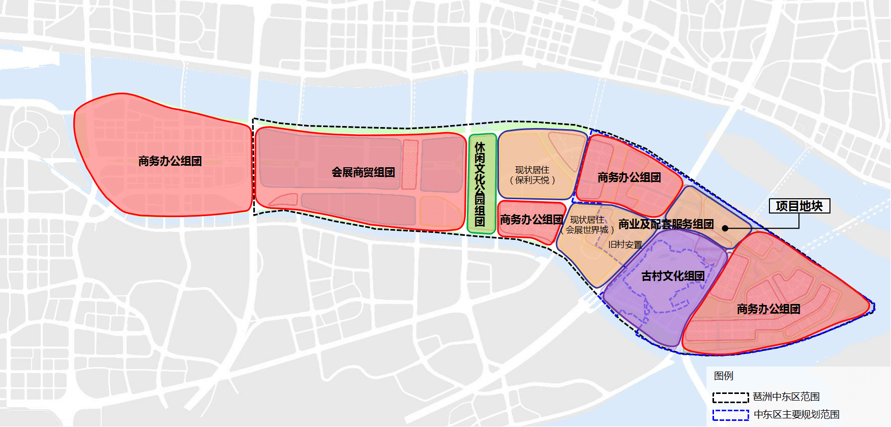 琶洲东规划新增一宗临江居住用地,两条过江隧道连接天河,黄埔