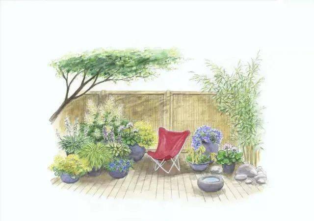 101款手绘花园院子植物小景