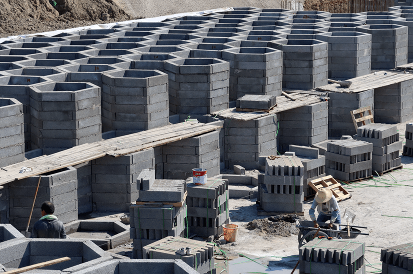 这些密密麻麻的六边形小水池就是硅砂蜂巢储水净化系统通过与"水务